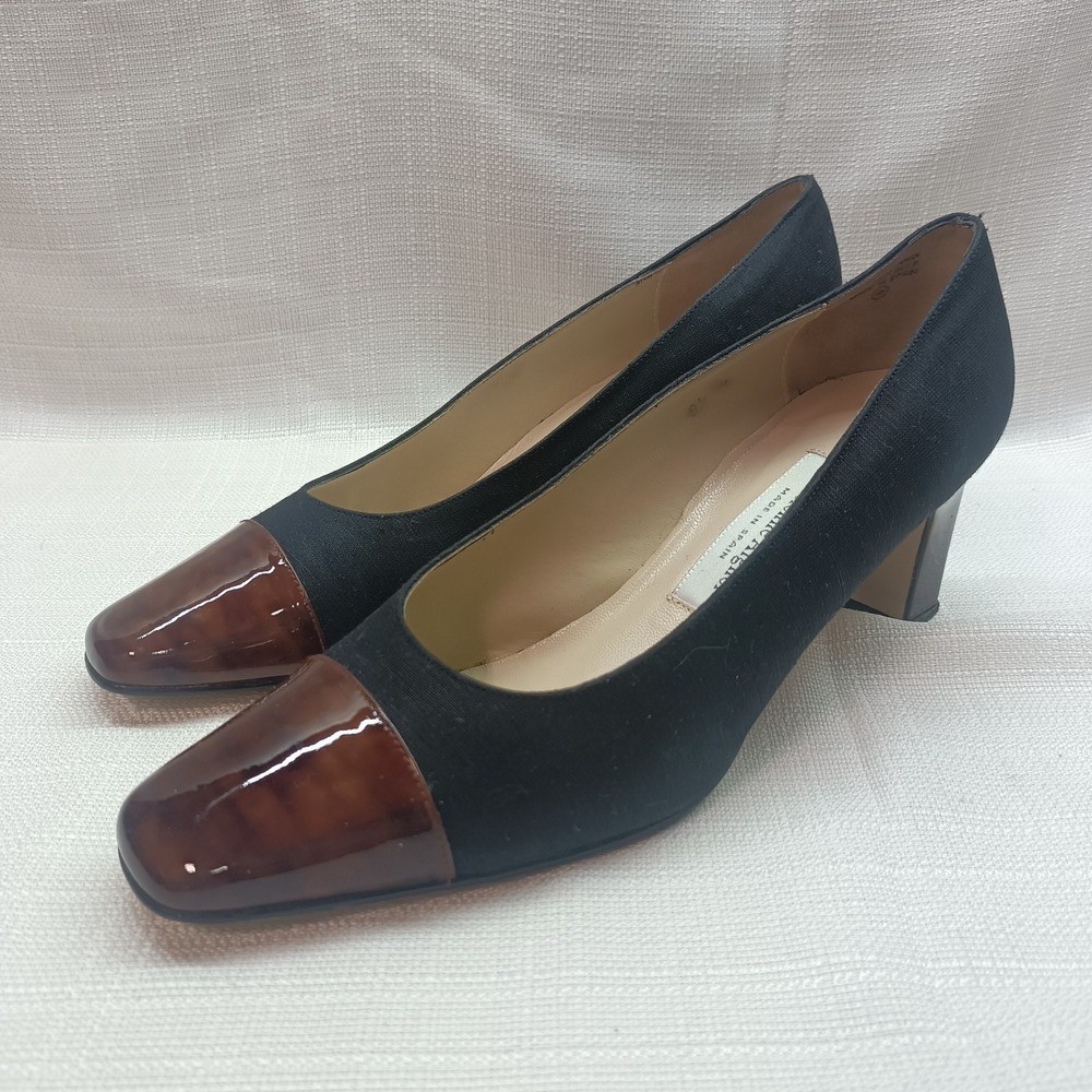 Etienne Aigner Women's 8.5M Strada Pumps Heels Black Brown Bonded Leather Office